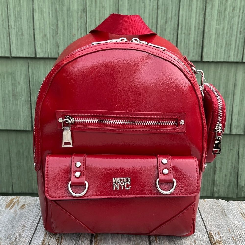 Madden Faux Leather Dome Ring Backpack Red Purse Bag